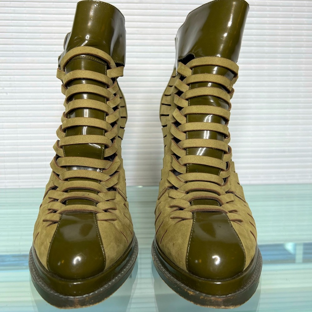 Alexander Wang green leather woven heeled boots sz 40